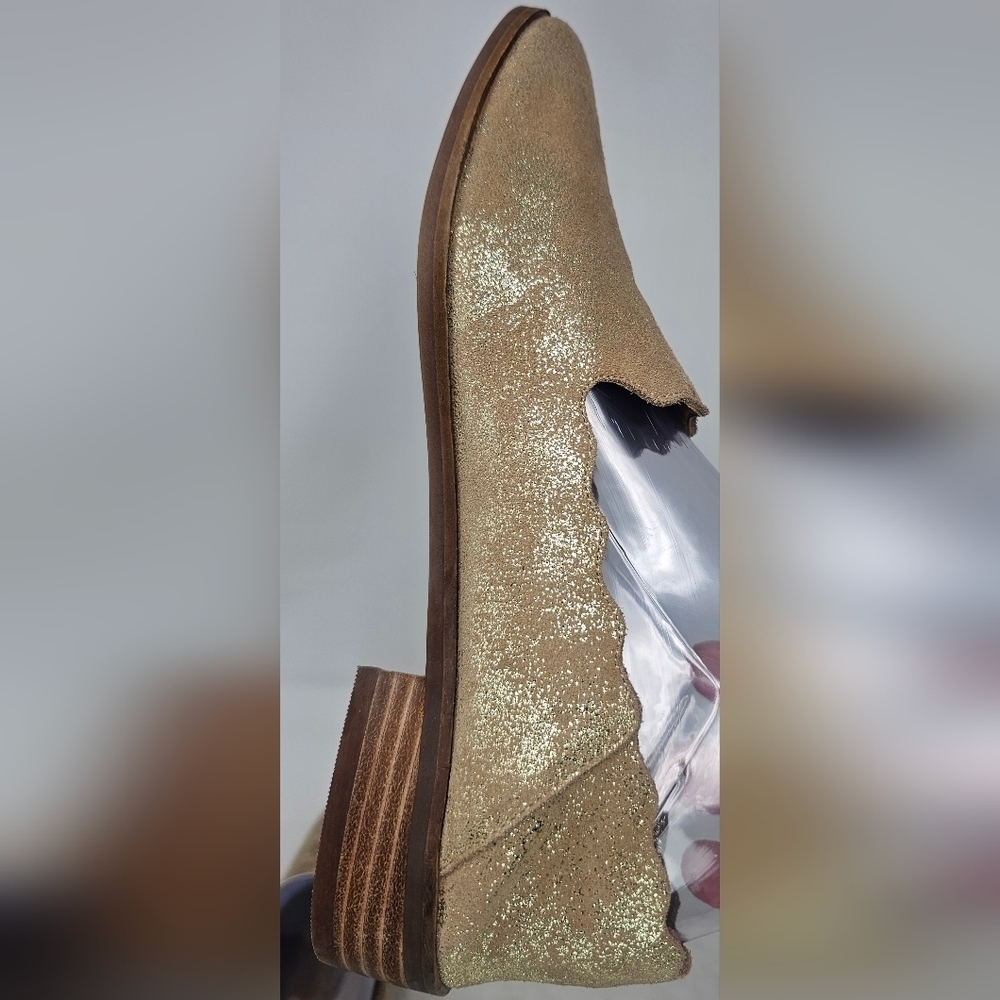 Lucky Brand Chaslie Leather Scalloped Gold Tan Metallic Slip On Loafers Size 8.5 - Picture 8 of 13